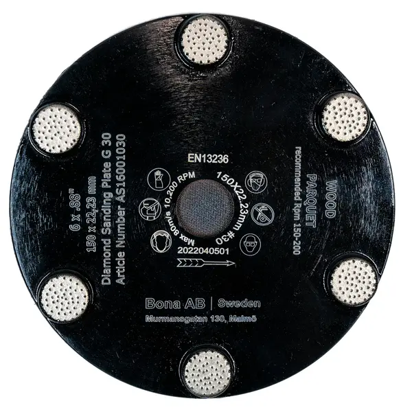 Bona Powerdrive Diamond Sanding Plates are 6” hook & loop diamond segments AS16001030