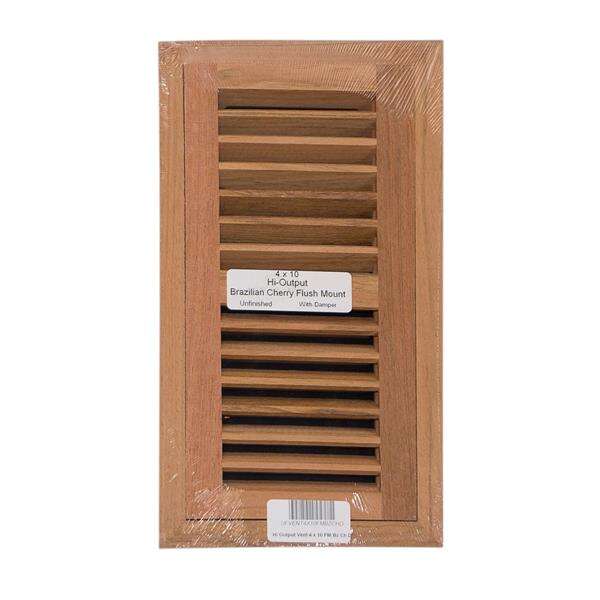 BRAZILIAN CHERRY WV-Unfinished Brazilian Cherry Wood Vent 4 x 10 Flush Mount