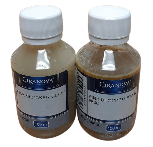 Ciranova Pink Blocker 2C 100ml bottles each of A-Clear & B-Stain set of 2 100ml test area sampl...