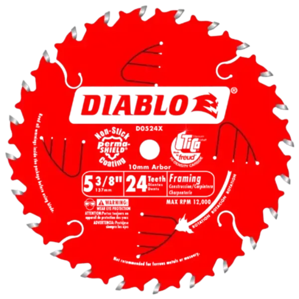 DIABLO 5 3/8 X 24 ATB Framing Cordless Trim Saw Blade with 3/8' Arbor D0524X