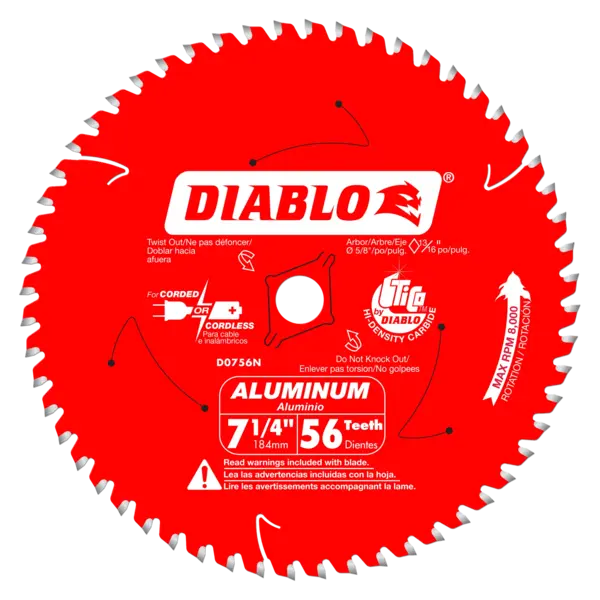 DIABLO 7-1/4 X 56 Laminate/Non-Ferrous Metal & Plastics Cutting Blade with 5/8' Arbor D0756N