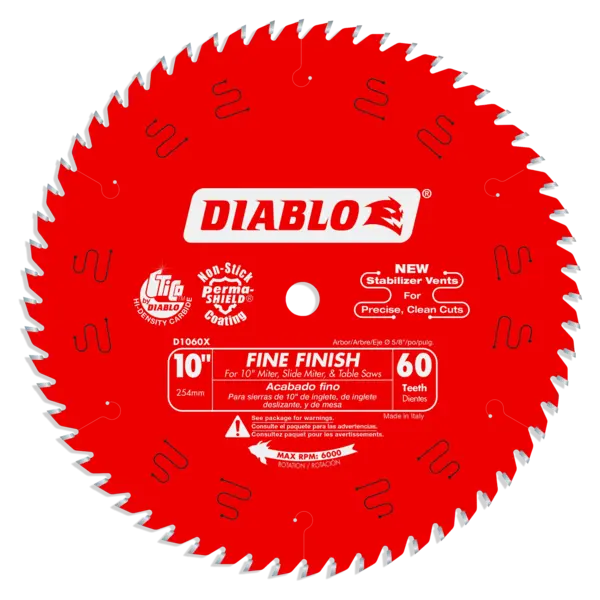 DIABLO 10 X 60 Fine Finish Saw Blade with 5/8' Arbor D1060X