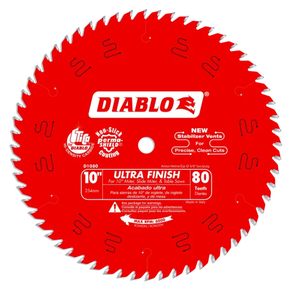 DIABLO 10 X 80 Ultra Finish Saw Blade with 5/8" Arbor D1080X