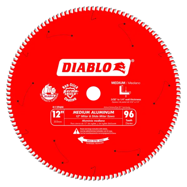 DIABLO 12 X 96 TCG Non-Ferrous Metal and Plastic Cutting Miter Saw Blade with 1' Arbor D1296N