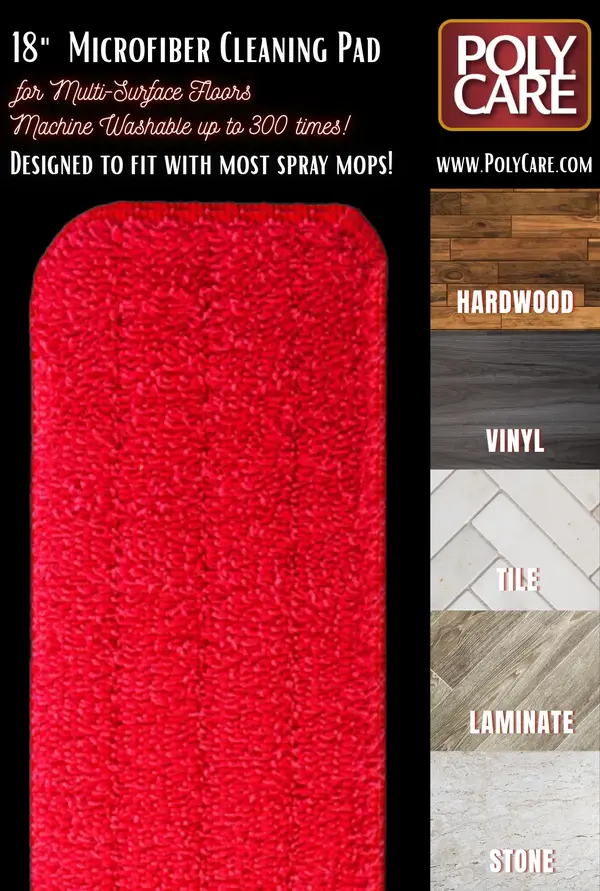 POLYCARE 18" Microfiber Cleaning Pad for Multi-Surface Floors Compatible with Most Mops