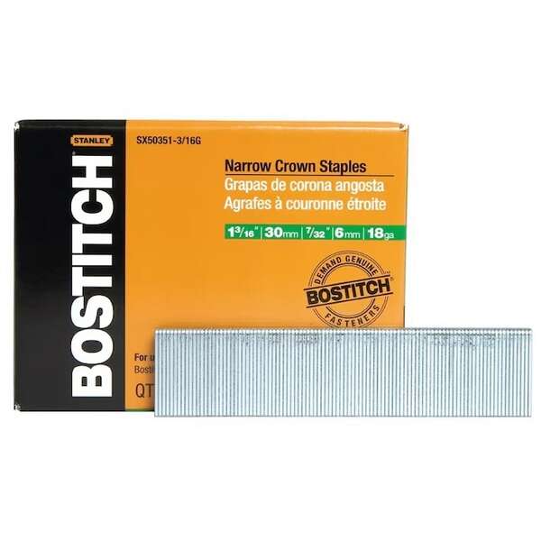 STANLEY BOSTITCH 1-1/4" x 7/32" 18-Gauge Finish Staples 3,000 CT per Box